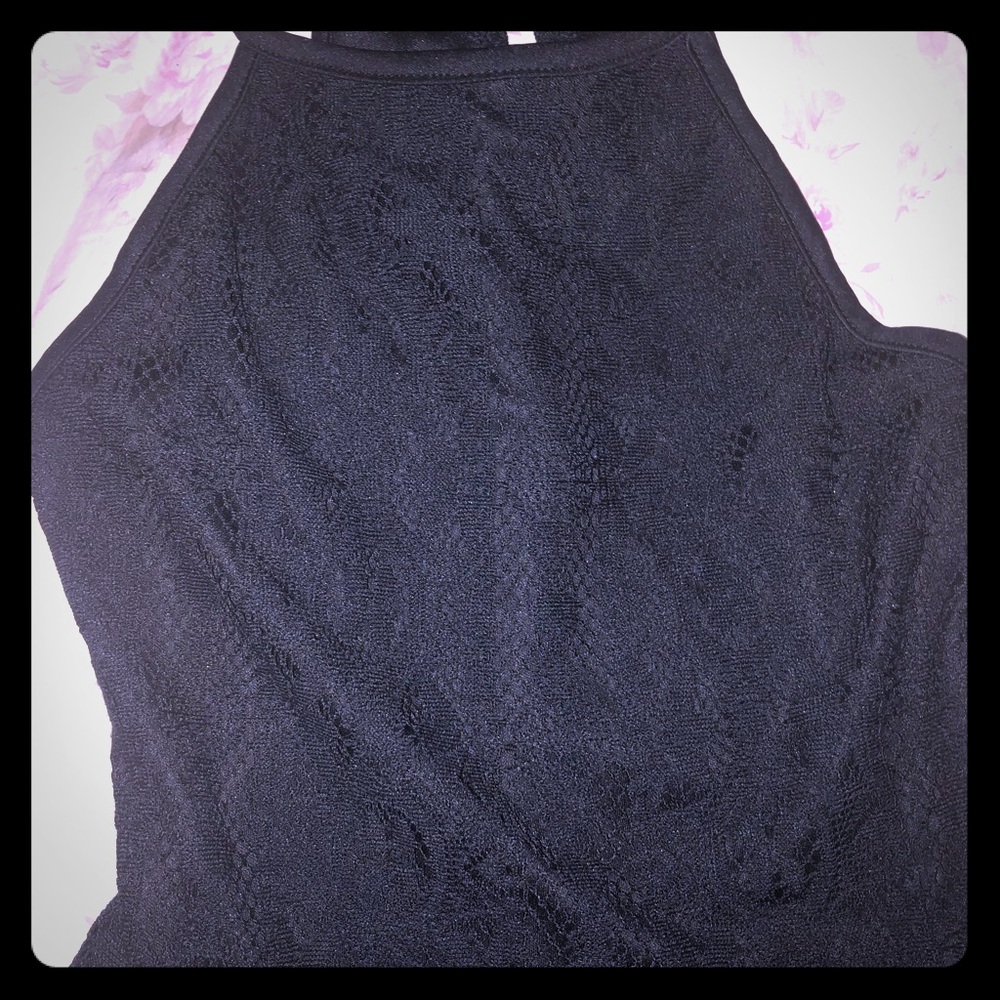 Cute Black Lace Halter Mini Dress